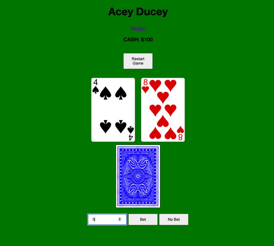 Acey Ducey Card game